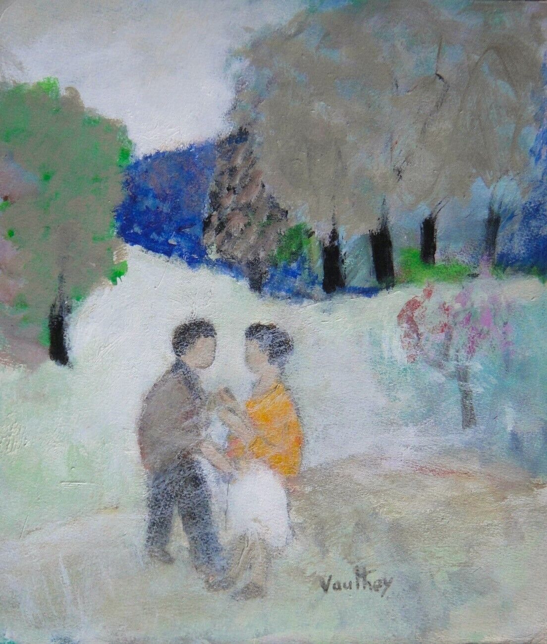 Pierre Vauthey French artist Figures in a landscape c1980