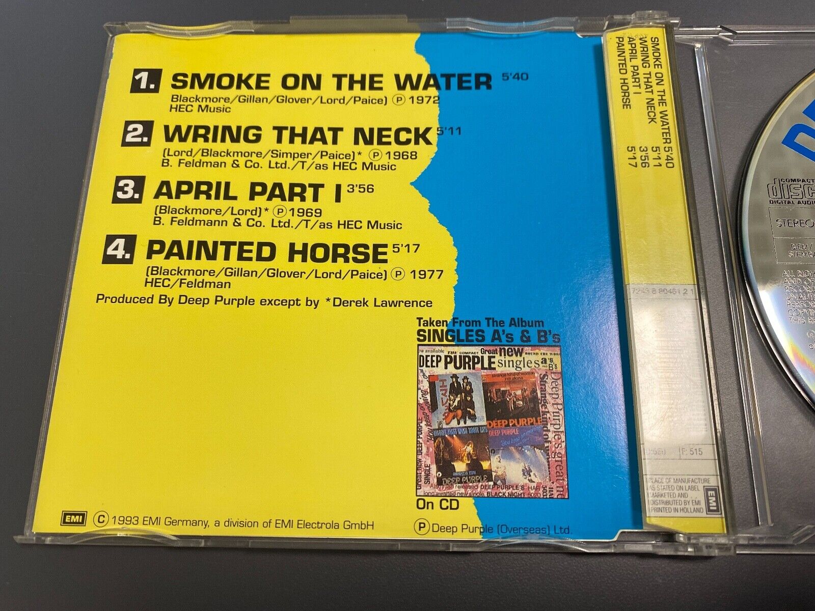 DEEP PURPLE "SMOKE ON THE WATER" 4 TRACK CD SINGLE 1993 EMI GERMANY DUTCH PRESS*