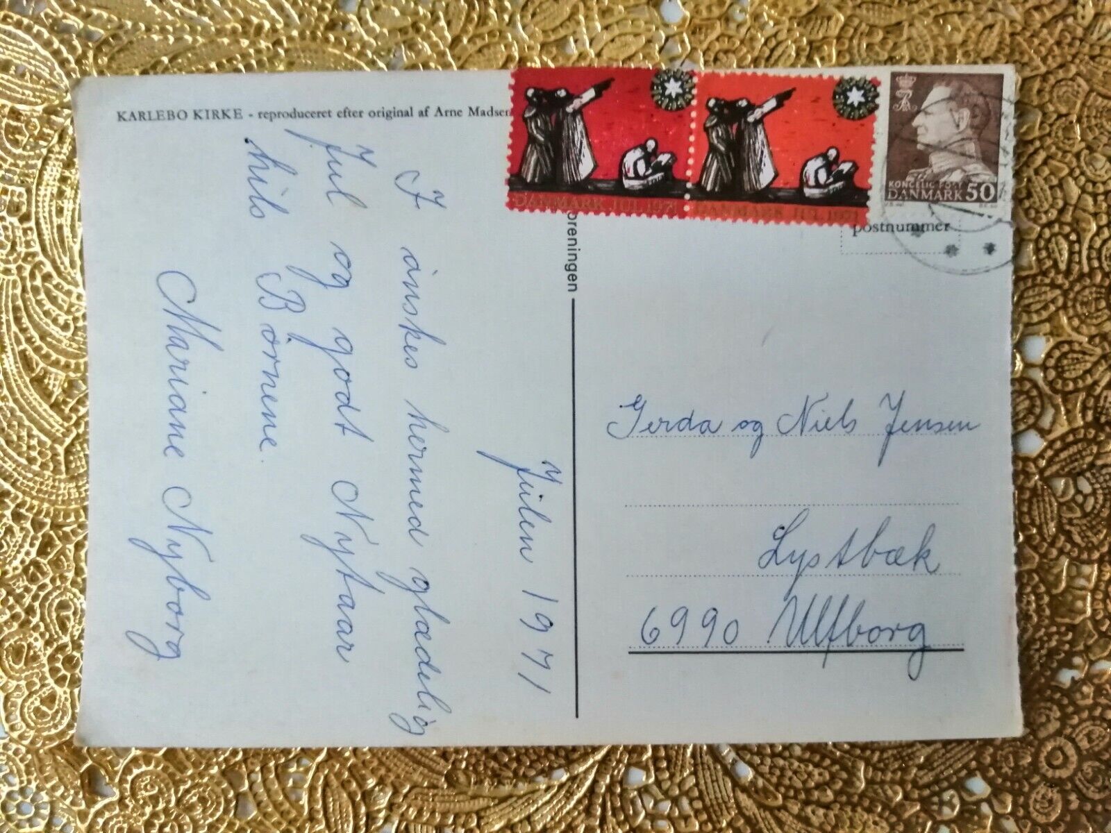 Vintage and collectible Danish Christmas card Posted in 1971 ( No 14 B )