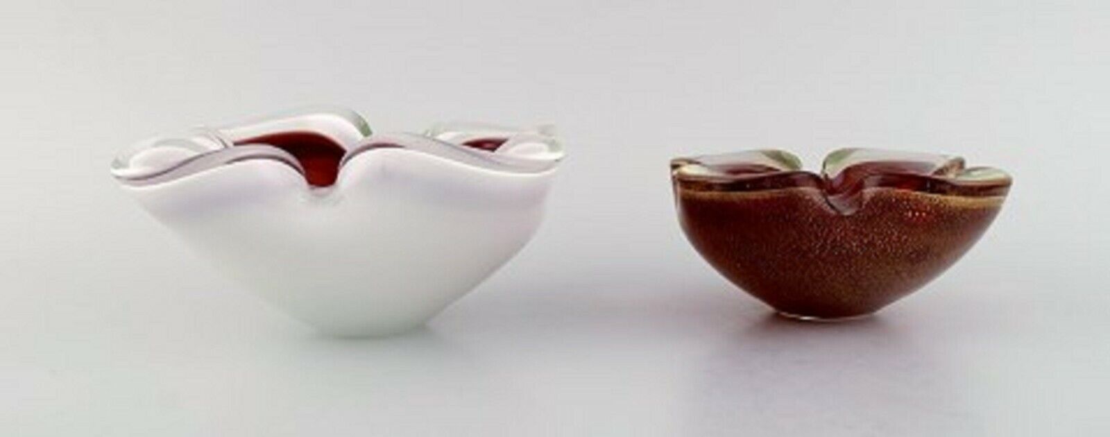 Two Murano bowls in red and white mouth blown art glass Italian design