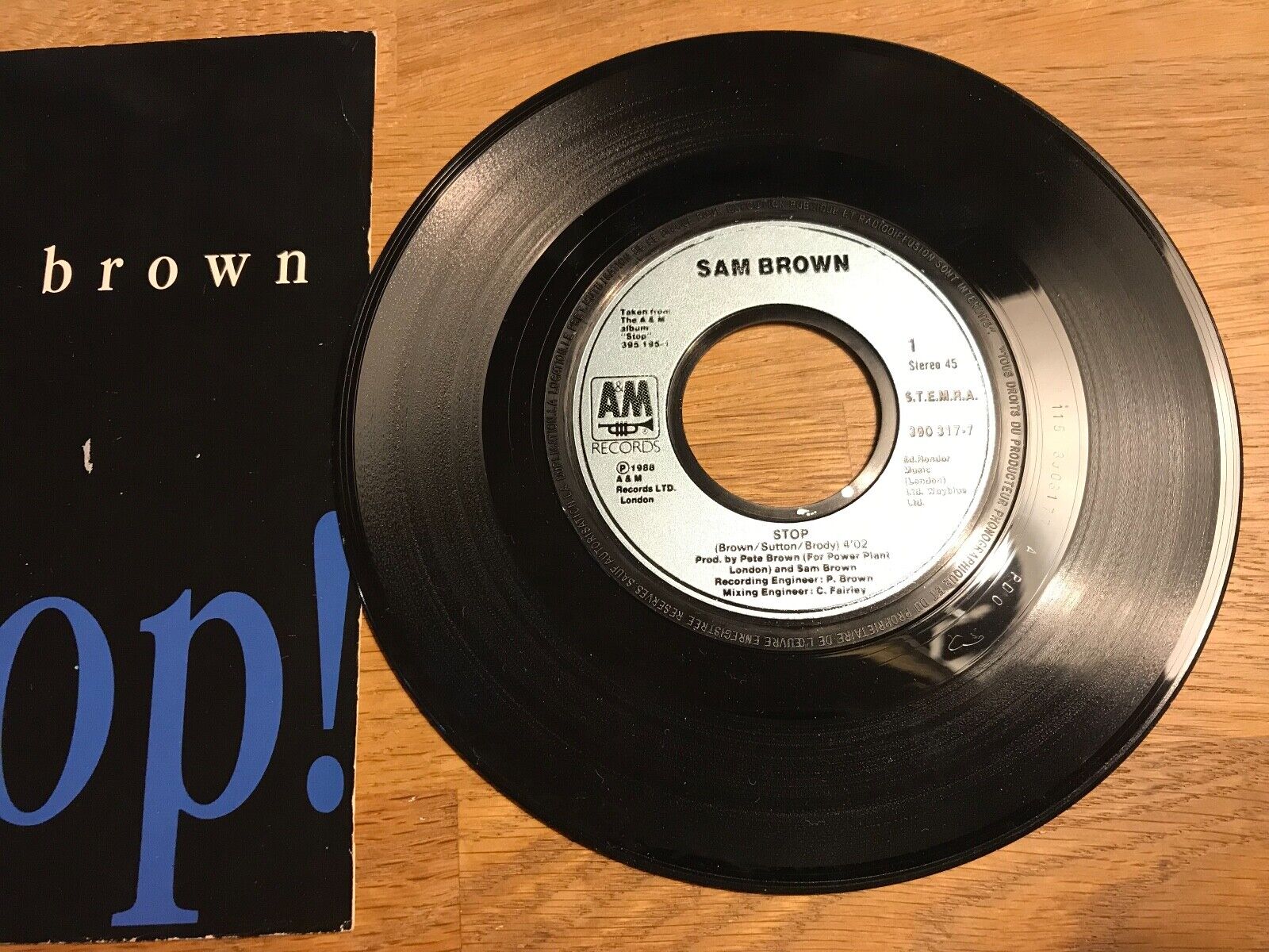 SAM BROWN  "STOP / BLUE SOLDIER" 1988 FRANCE A  M RECORDS 390317-7 POL 102 RARE