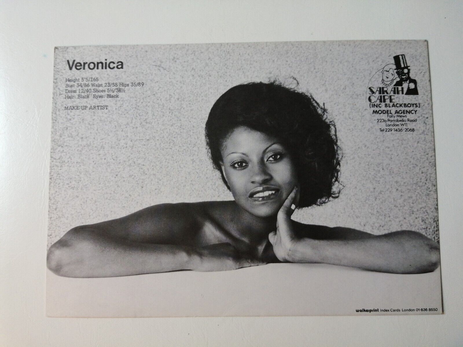 Vintage  English  model comp card from 1970s/1980s Veronica