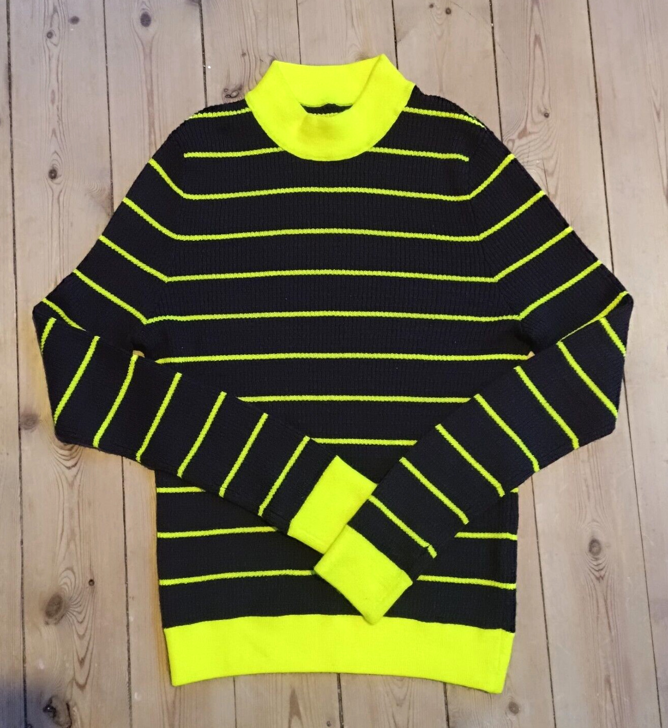 Men's Acne Studios Kadison Knit Sweater Wool Neon Green Stripes - Size L