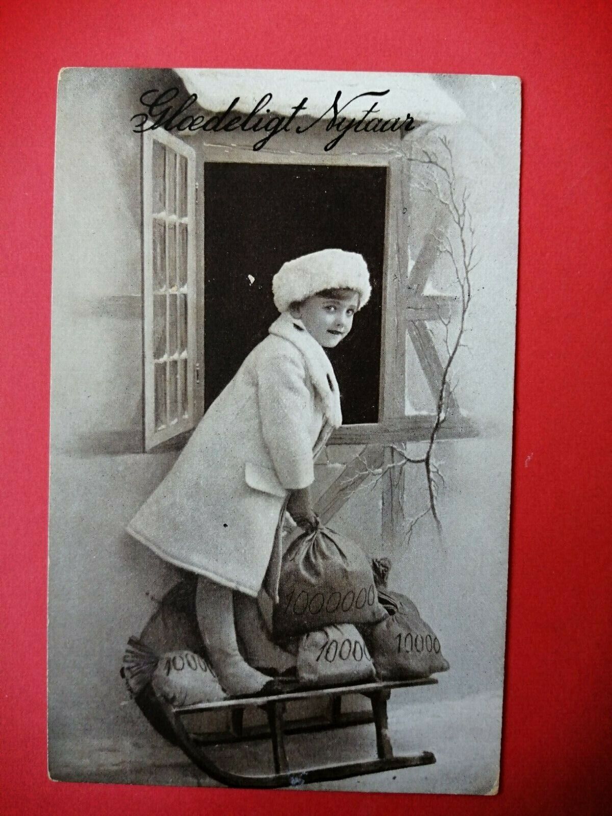 Antique collectable Danish New Year cardPosted in 1919No 338