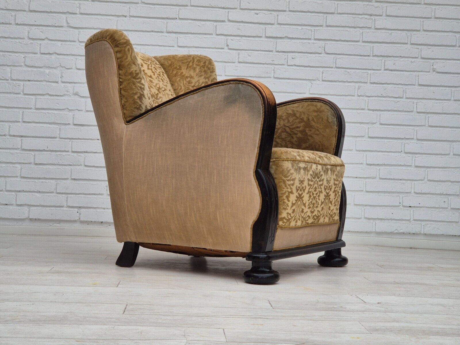 1950s Danish vintage relax armchair furniture velour ash wood