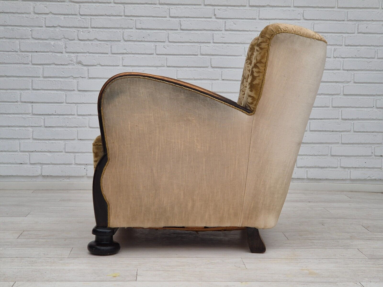 1950s Danish vintage relax armchair furniture velour ash wood