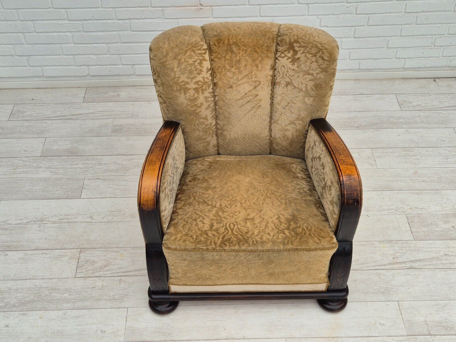 1950s Danish vintage relax armchair furniture velour ash wood