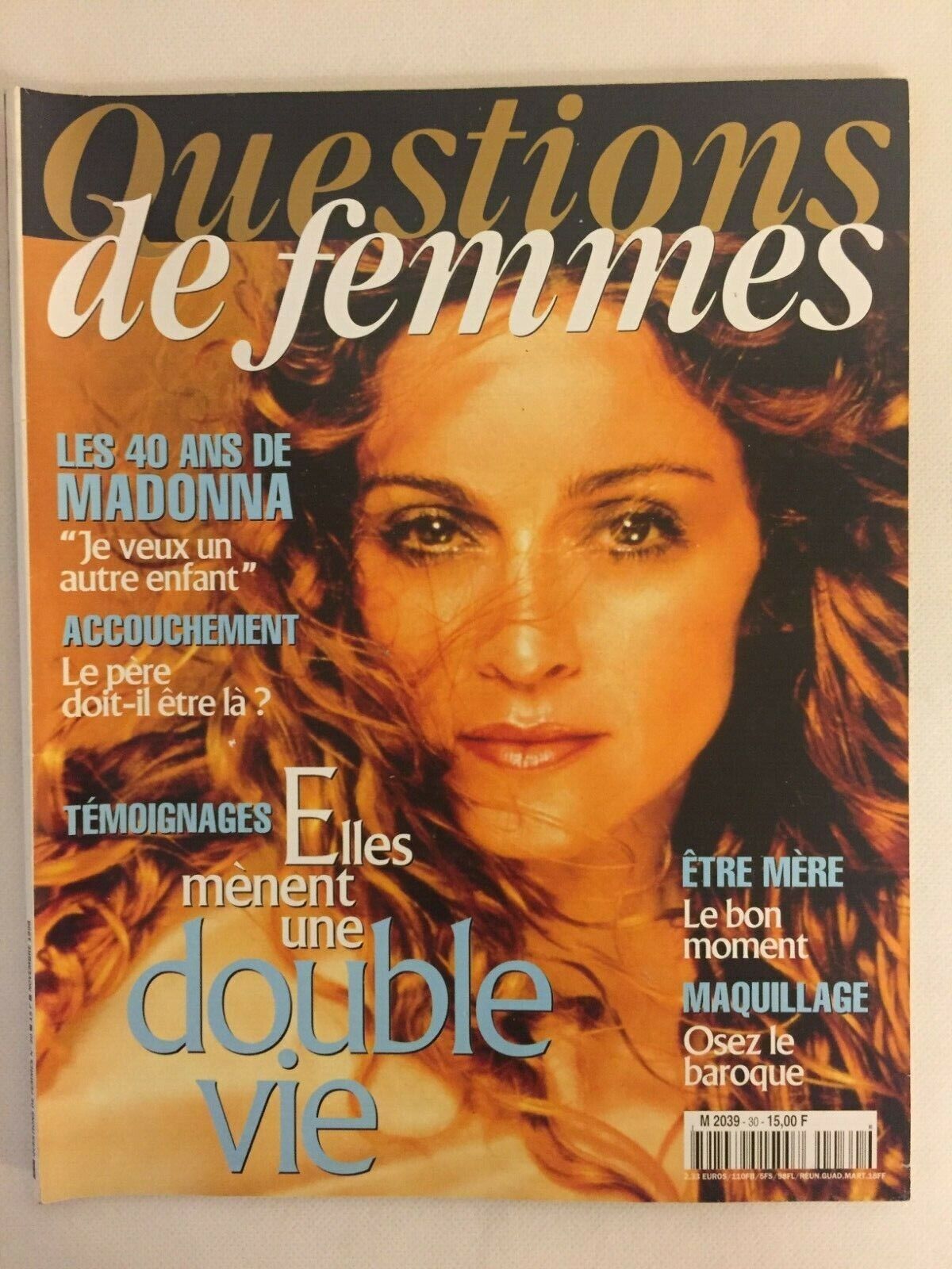 Madonna Vintage Questions de Femmes French Magazine November 1998 Original