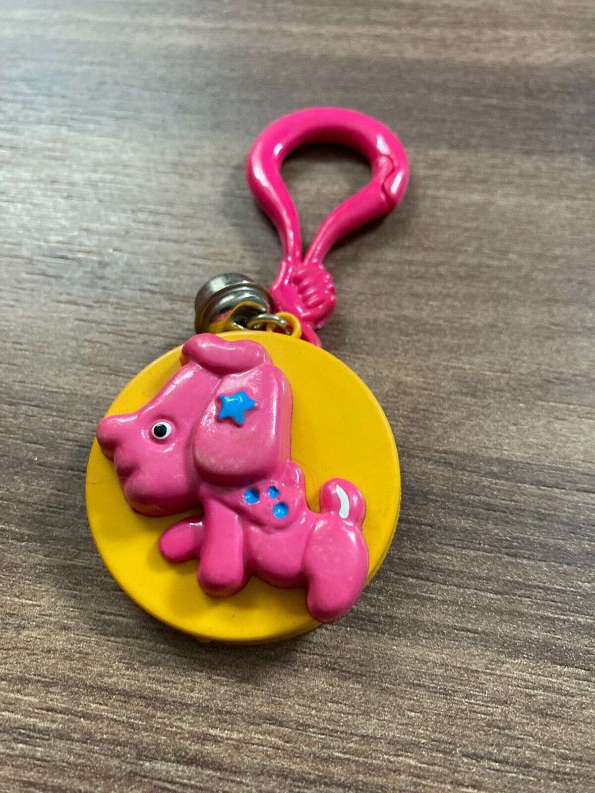 Vintage Pink Elephant Keychain with Mirror and Bell - Retro Collectible