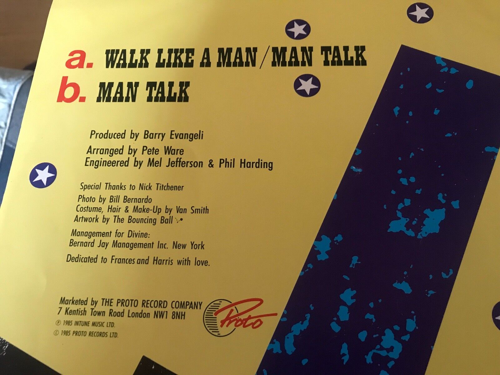 DIVINE "WALK LIKE A MAN/MAN TALK" POLARVOX OY 1985 NCB FINlLAND 12" MAXI SINGLE*