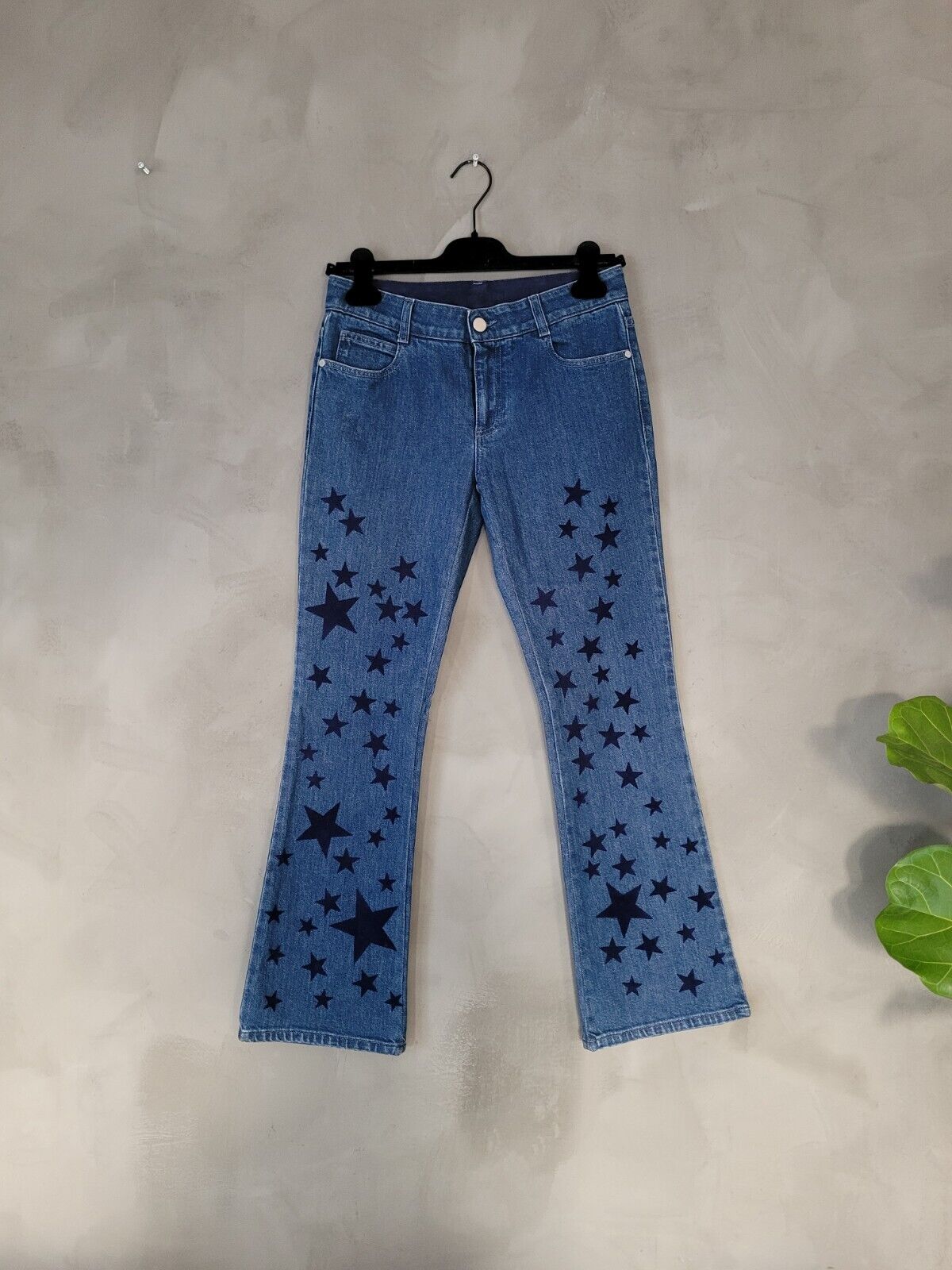 **Stella McCartney** Velvet Star Embellished Wide-Leg Bootcut Denim Jeans Sz 26