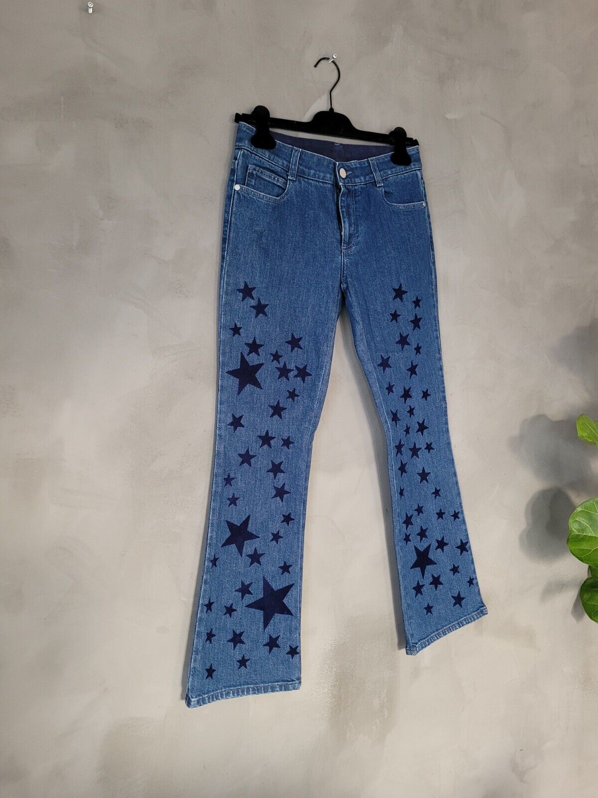 **Stella McCartney** Velvet Star Embellished Wide-Leg Bootcut Denim Jeans Sz 26