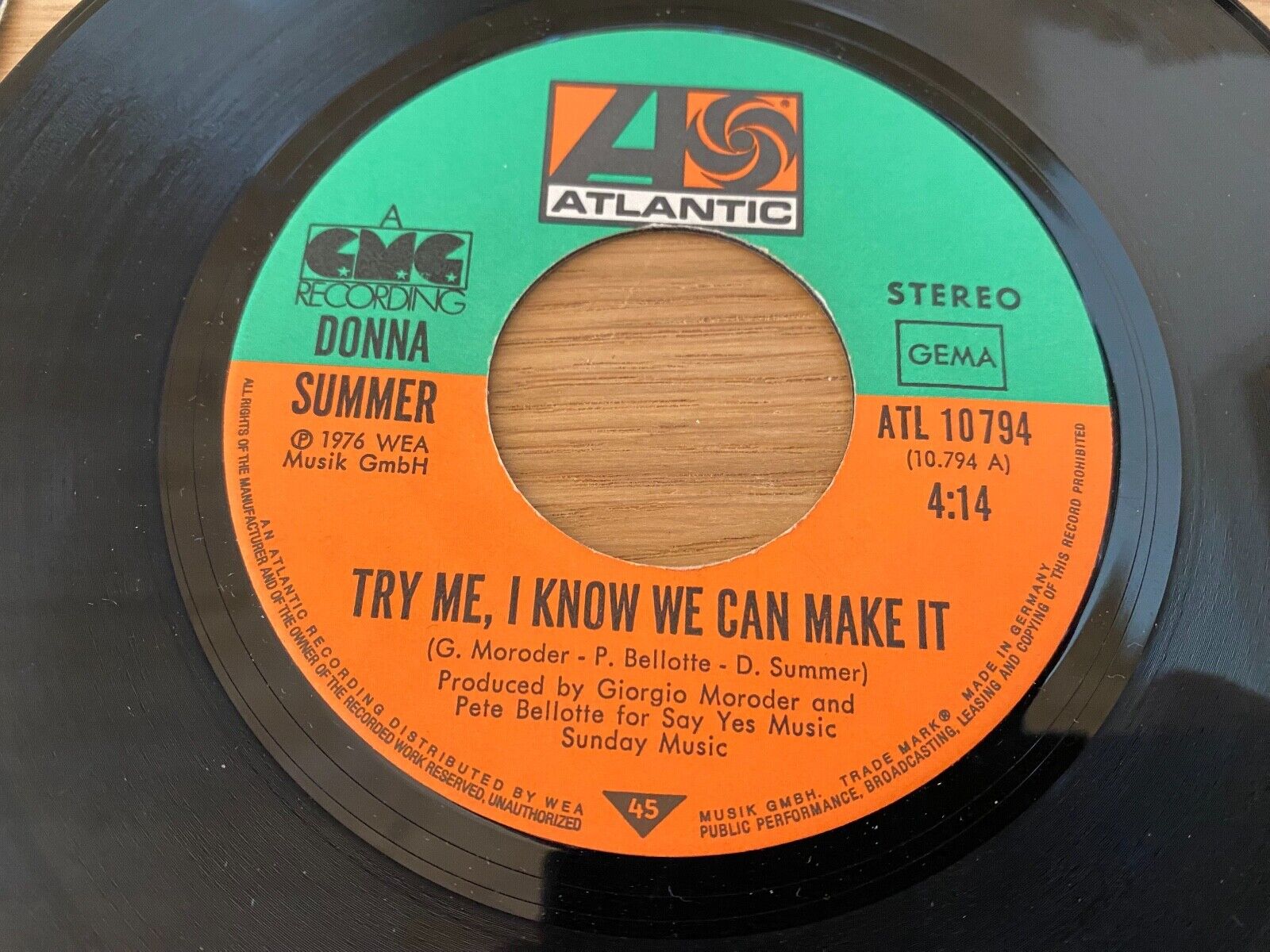 DONNA SUMMER "TRY ME I KNOW WE CAN MAKE IT/WASTED" 1976 WEST GERMAN ATLANTIC WE