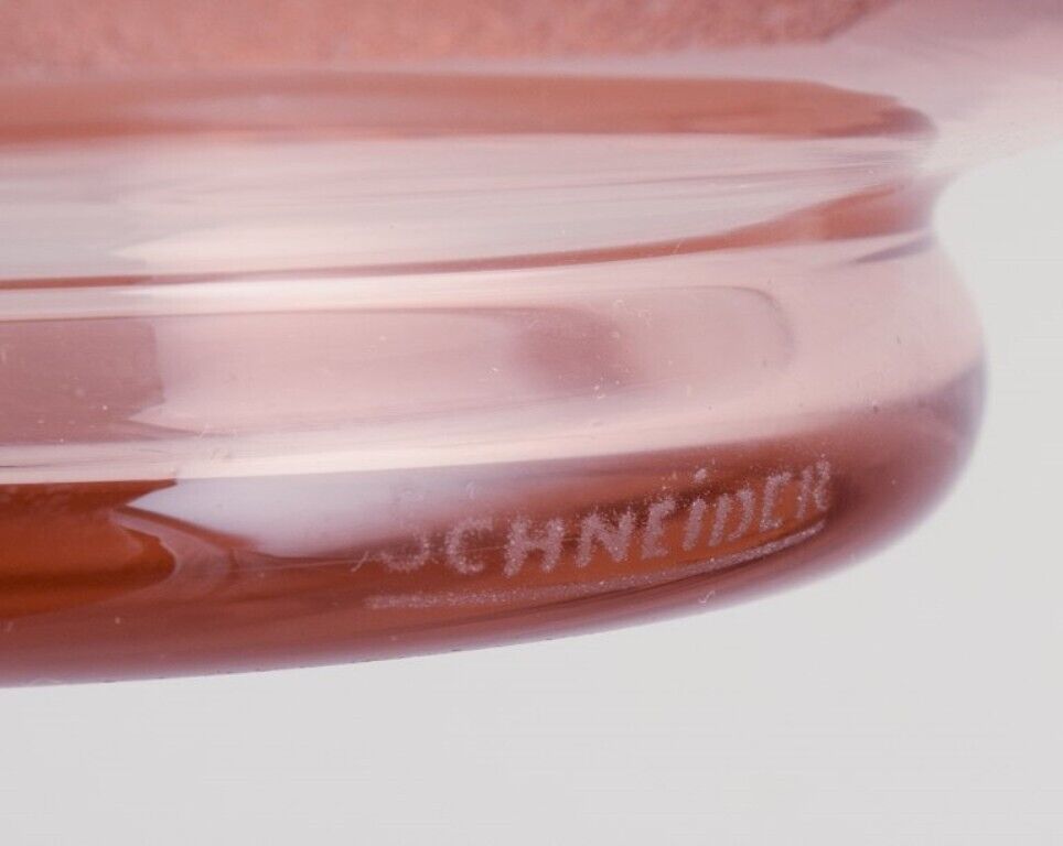 Schneider France Colossal Art Deco pink art glass bowl in a modernist design