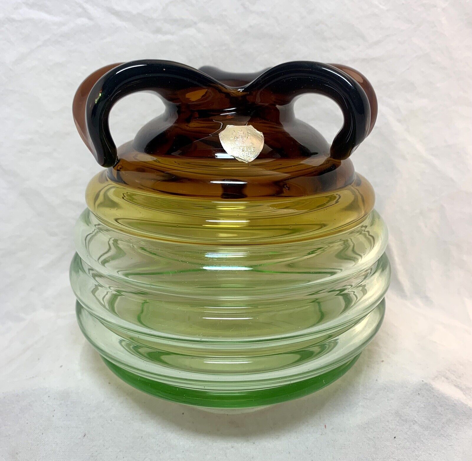 Vintage Trelleborg glass Pineapple vase yellow green brown 145x125cm Sweden