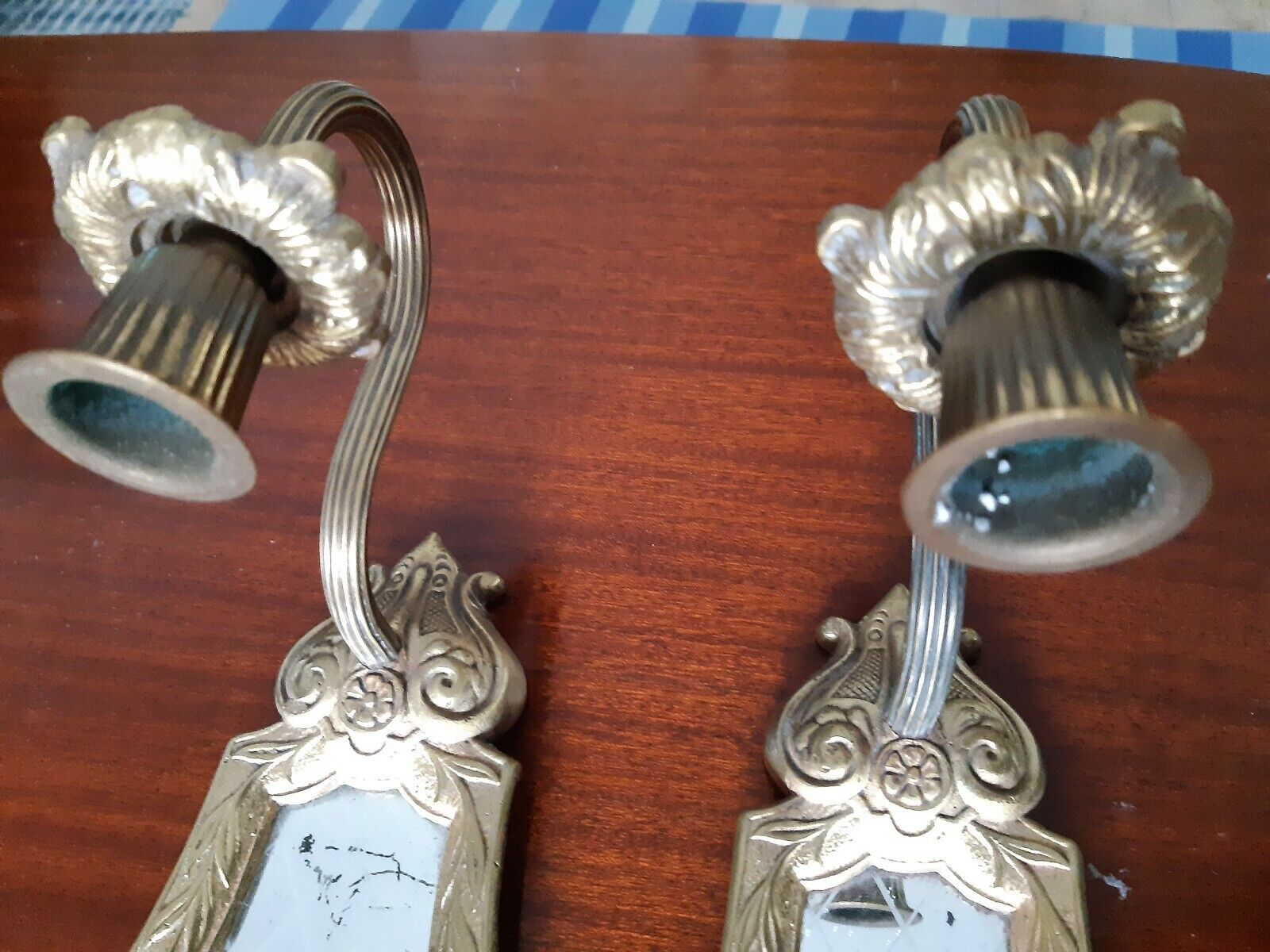 Pair Gilded Cast Iron Sconces with mirror