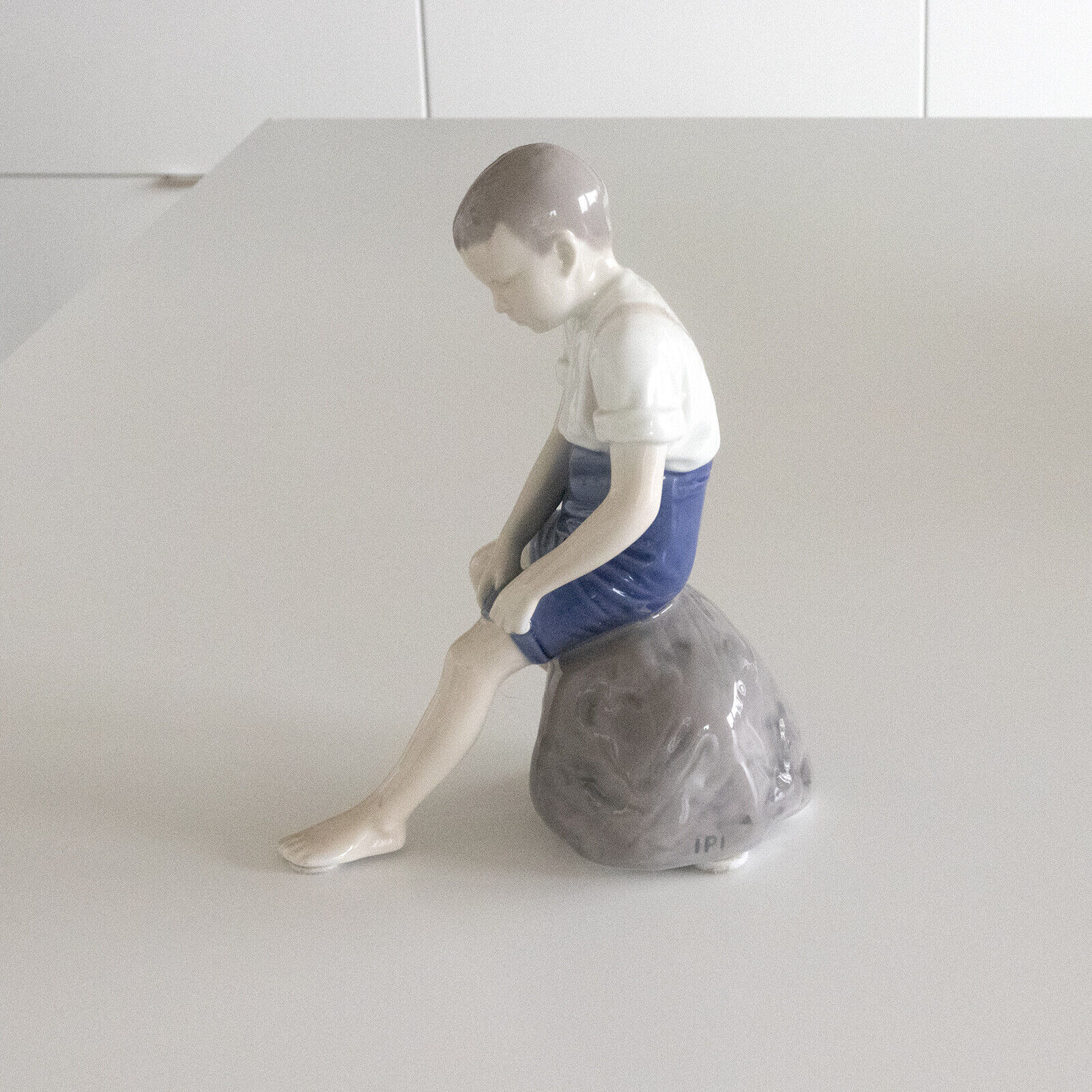 Bing Grondahl Boy Sitting Royal Copenhagen Figure Figurine Porcelain Faience