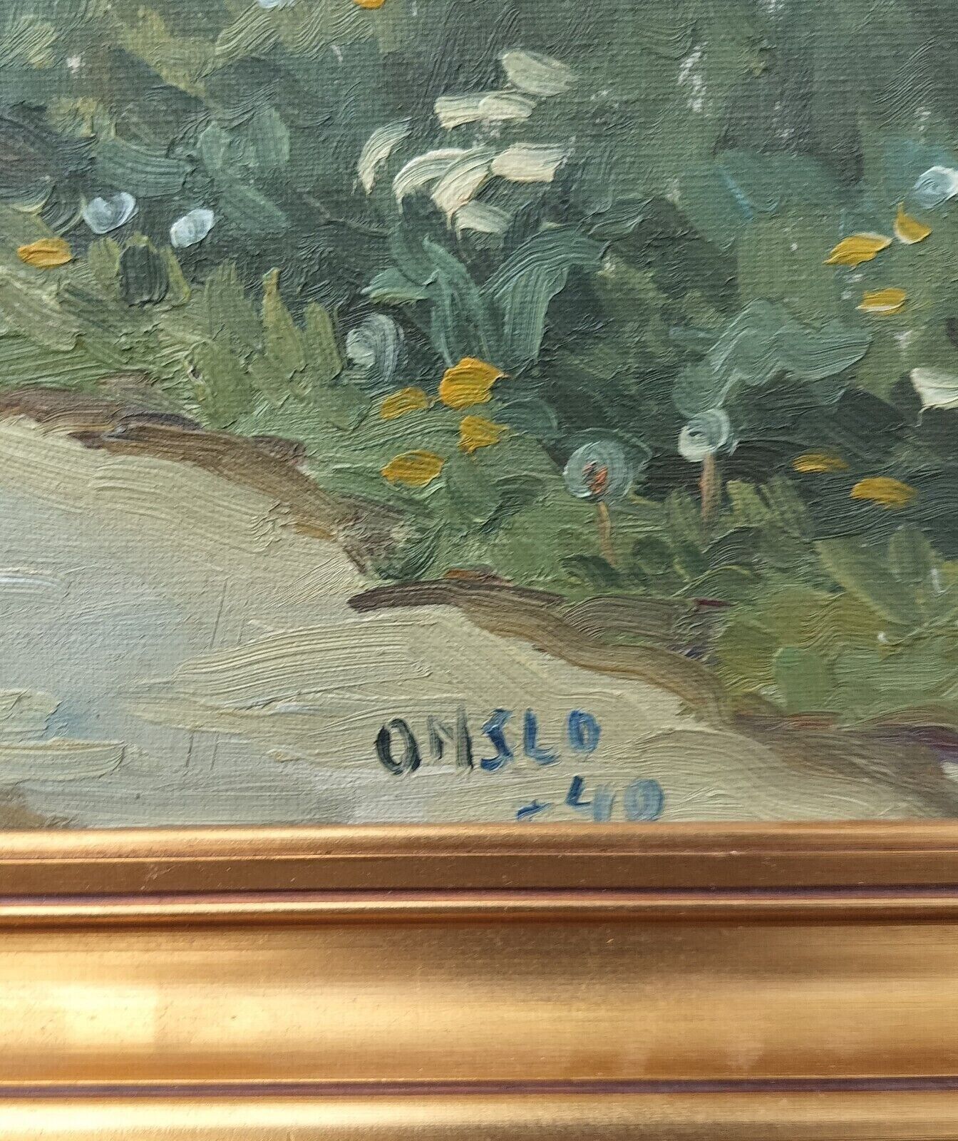 SUMMER PASTURE WITH HORSES AND (ONLY) ONE SWALLOW Original oil Dated 1940