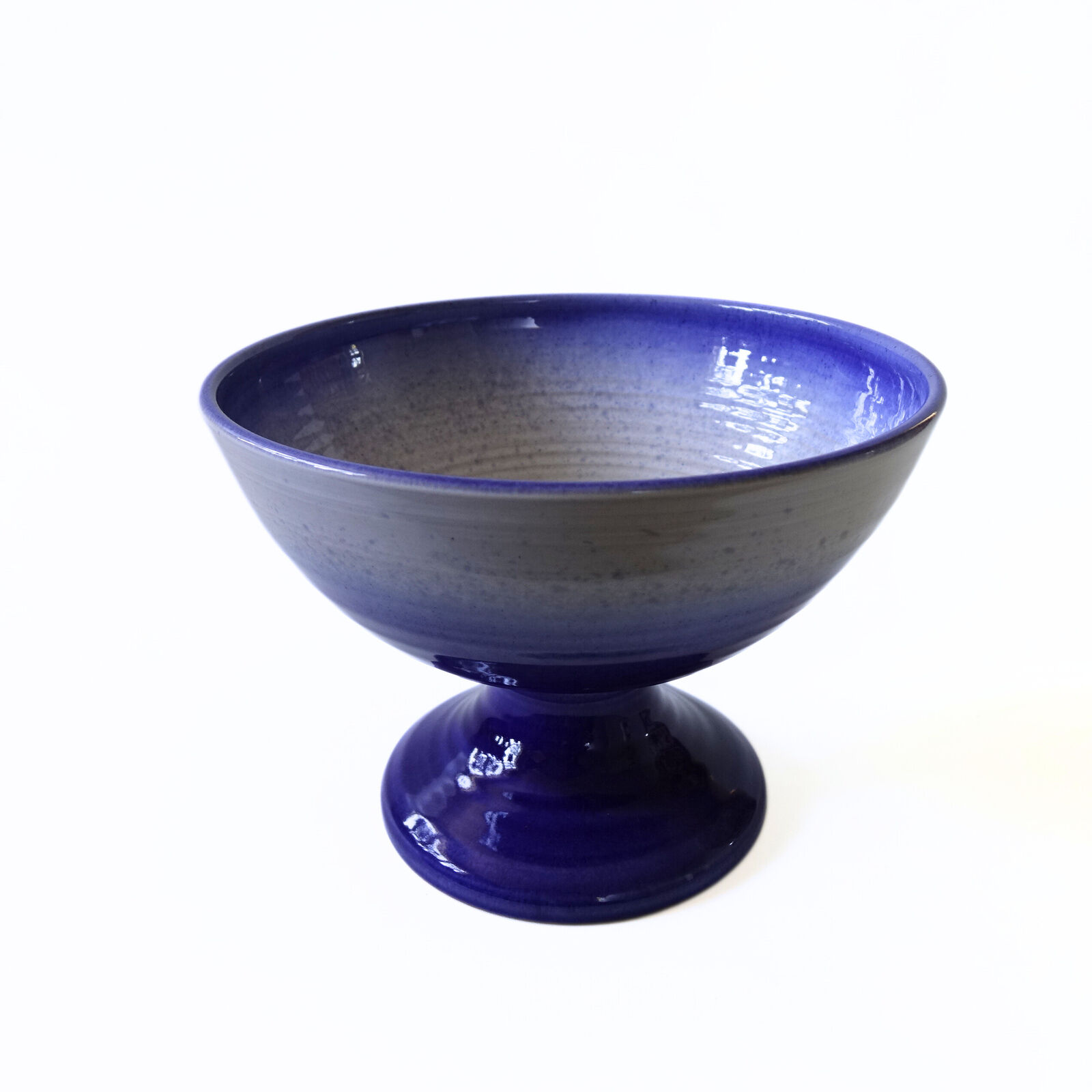 Unique handmade blue and white ceramic large bowl on foot from Sweden