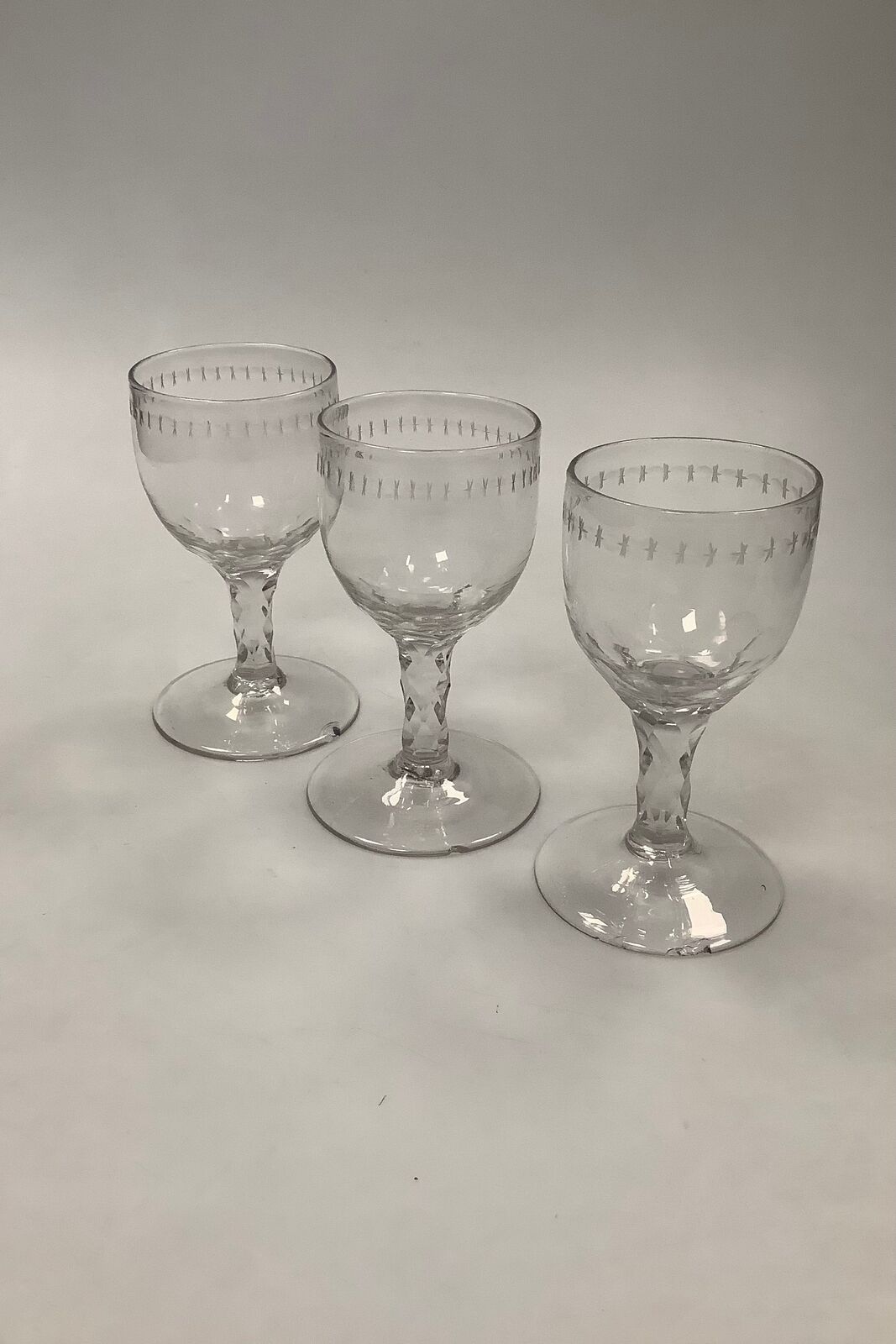 Set of 3 Empire Drinking Glasses with cuts maybe English