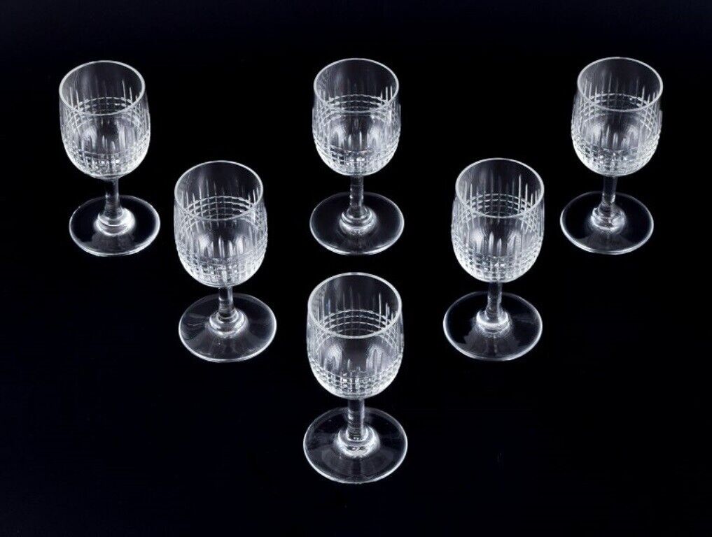 Baccarat France Set of six "Nancy" white wine glasses in clear crystal glass