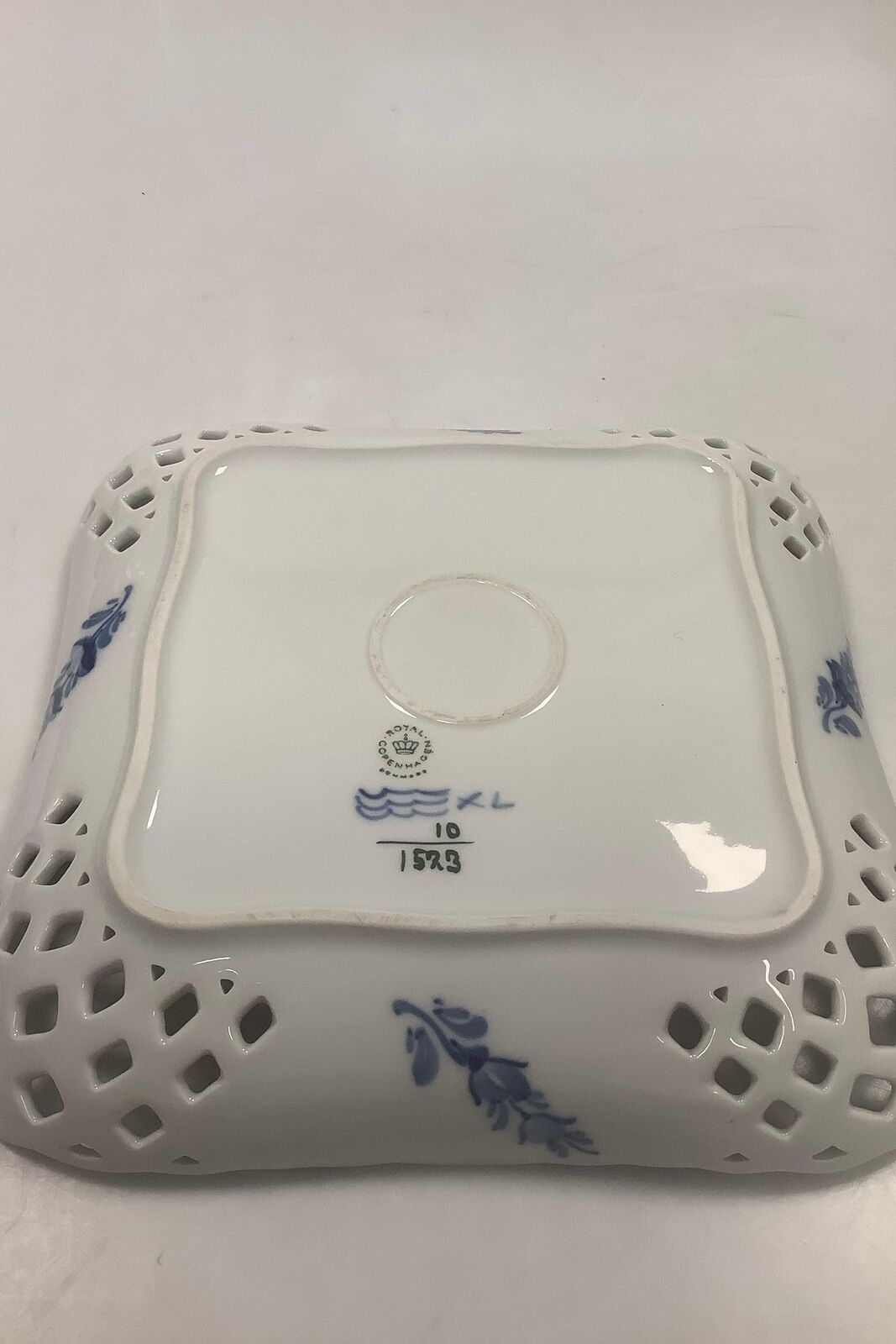 Royal Copenhagen Blue Flower Curved Square Dish with Openwork Rim No 1523