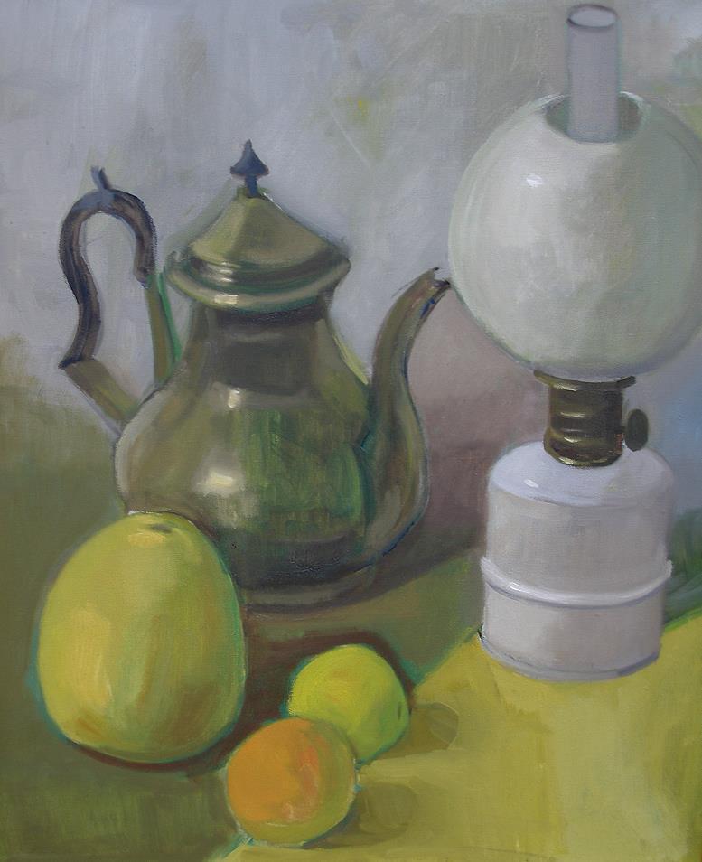 Still-life with apples and Kerosene Lamp Swedish school 1940s