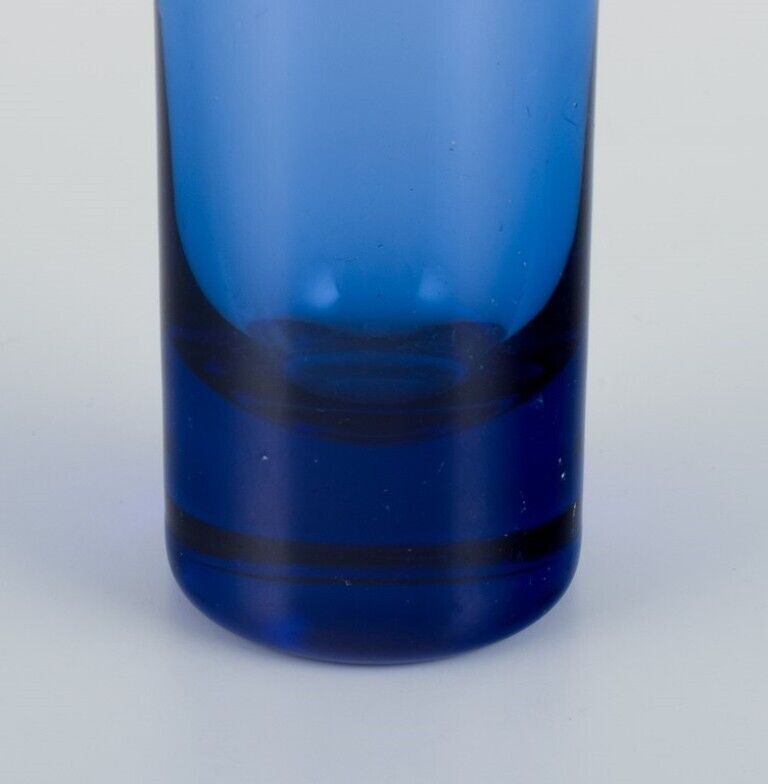 Per Lütken for Holmegaard Denmark Two cylindrical vases in blue art glass