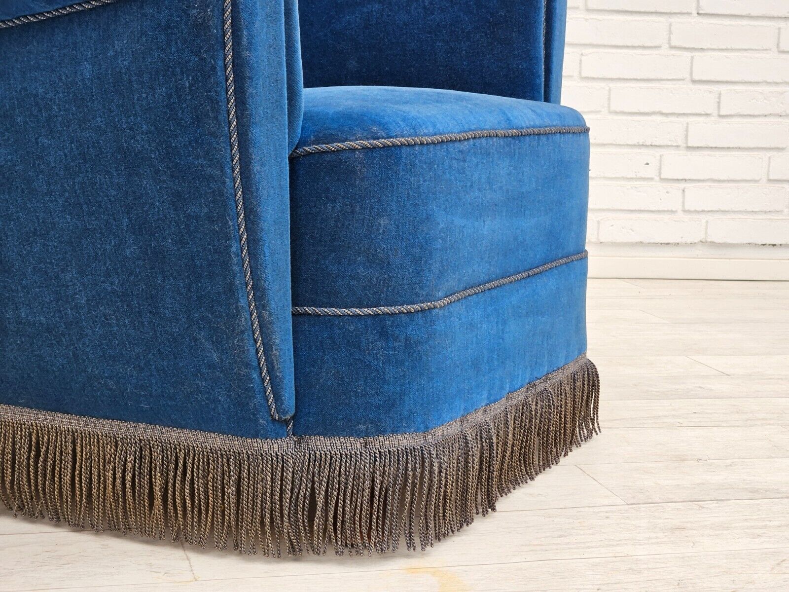 1960s Danish highback relax armchair original condition blue furniture velour