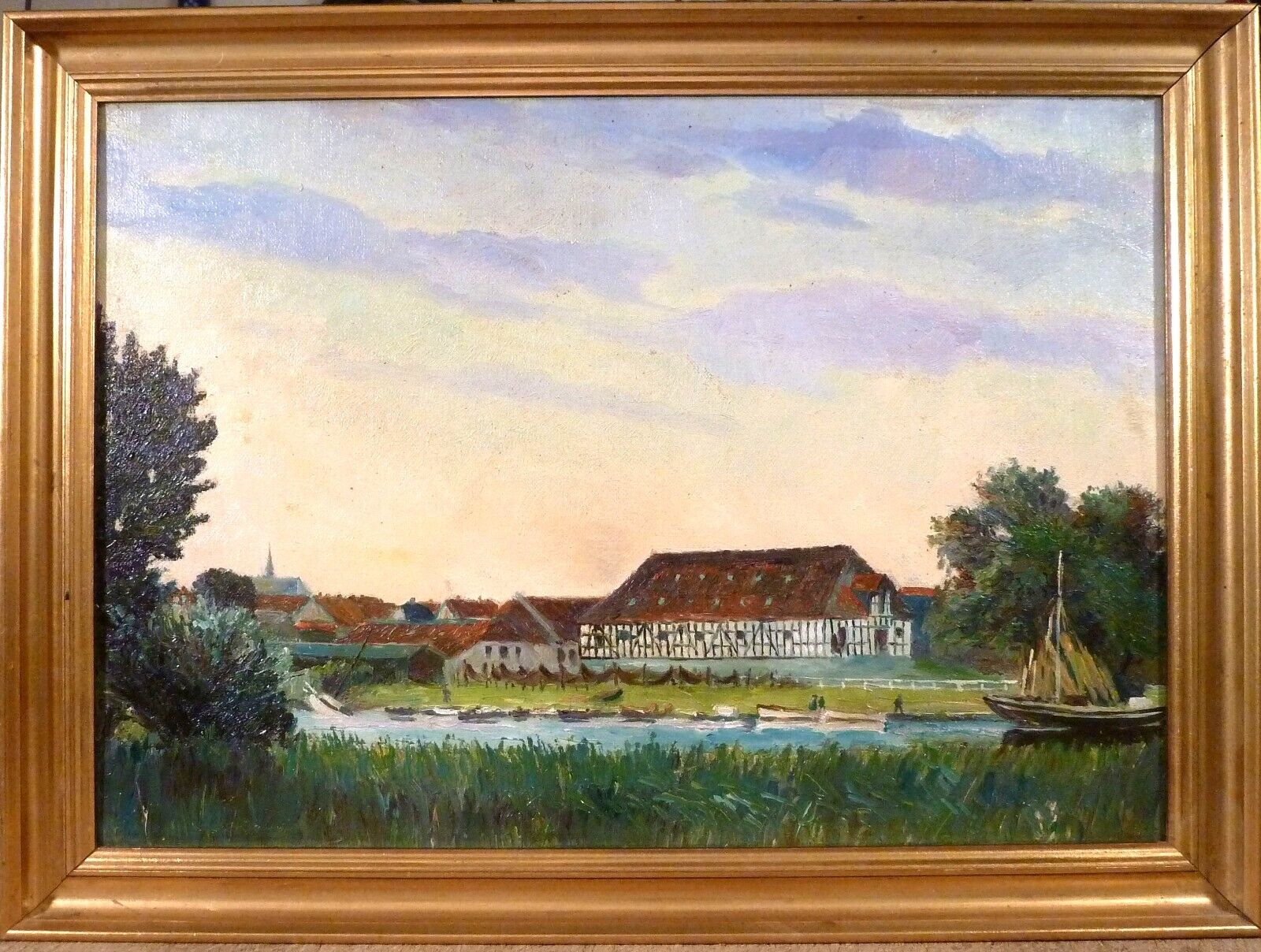 UNSIGNED! LANDSCAPE WITH VIEW TO THE CITY AND BOATS IN THE CANAL