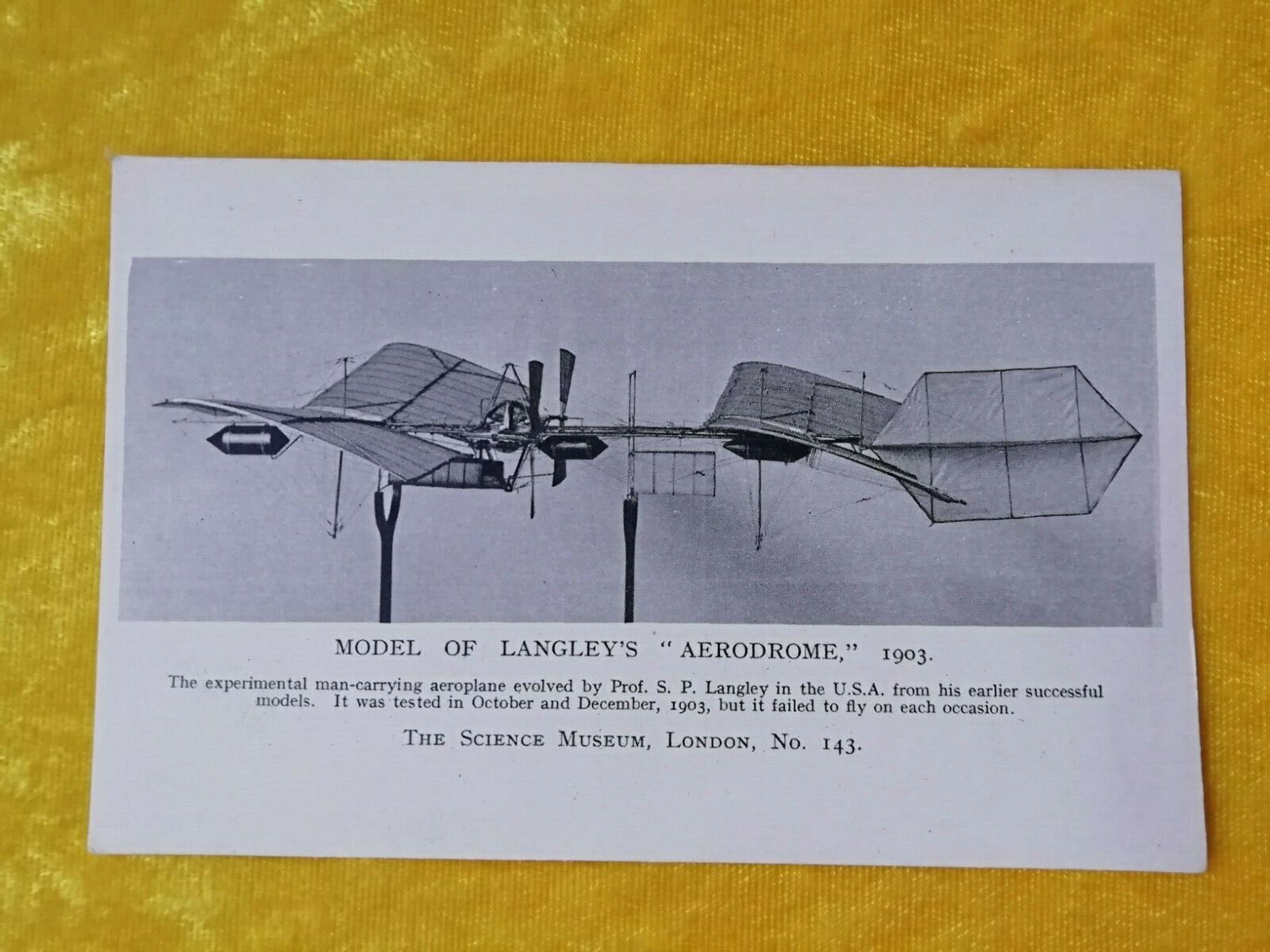 Aviation postcardModel of Langley's "Aerodrome" 1903