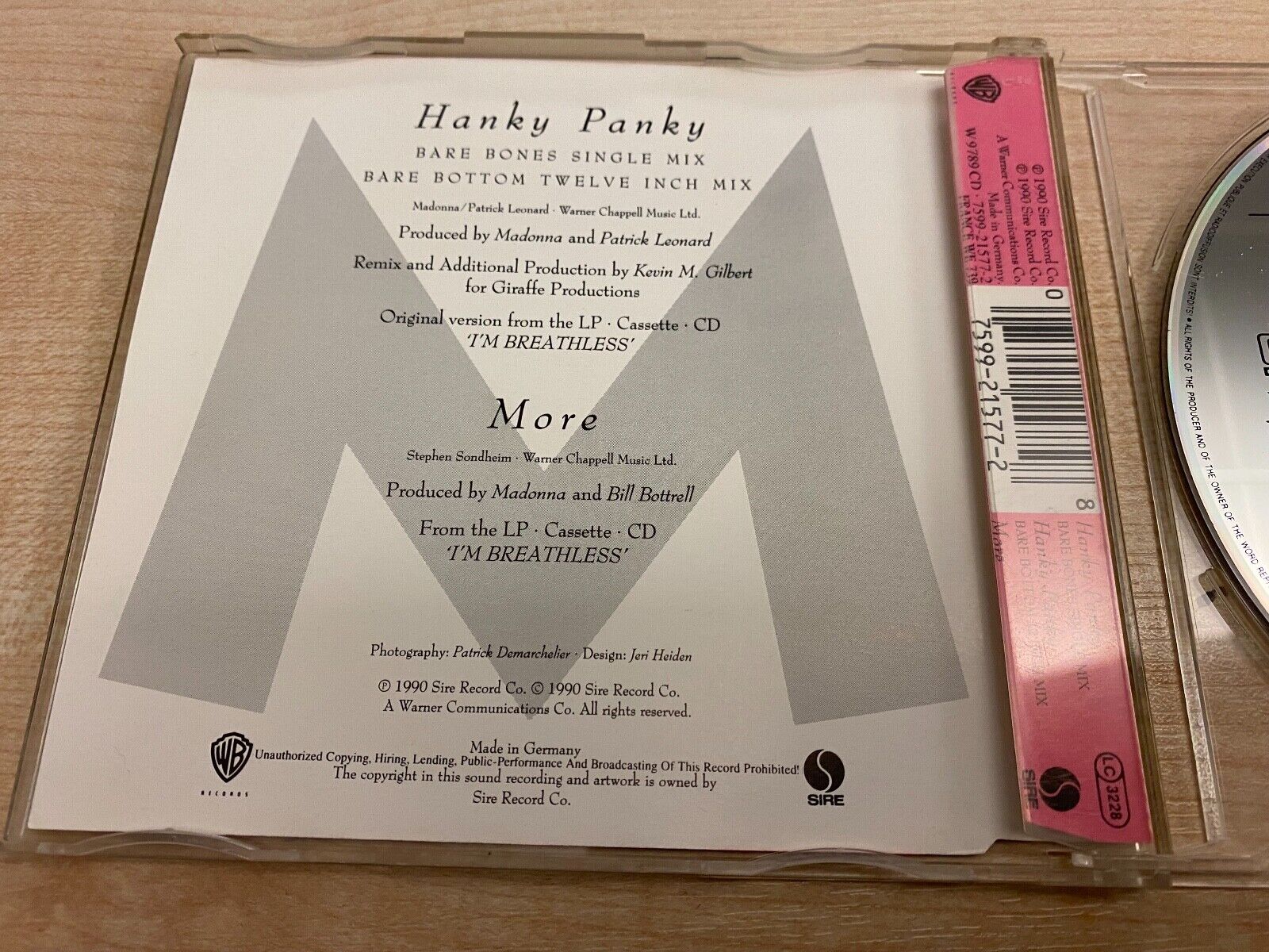 MADONNA "HANKY PANKY / MORE" 3 TRACK 1990 CD SINGLE WARNER BROS 