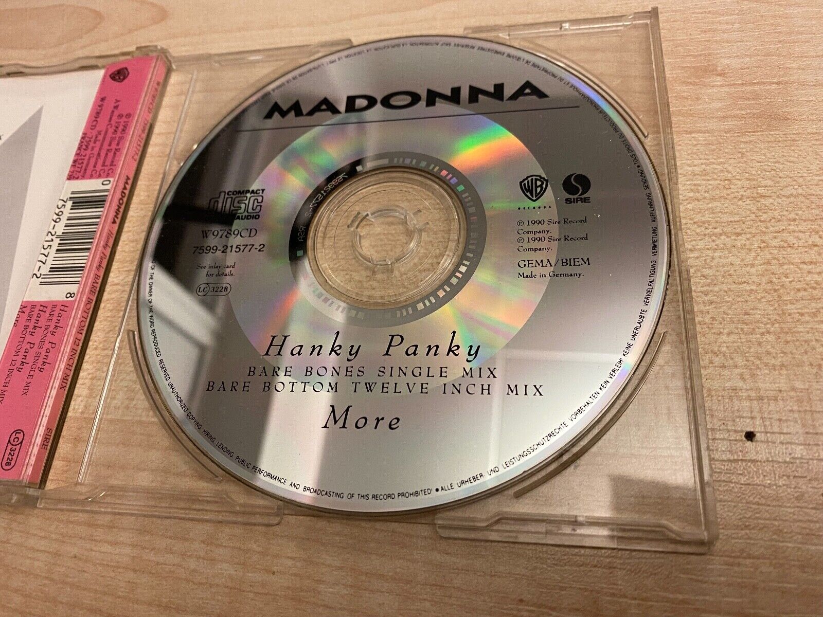 MADONNA "HANKY PANKY / MORE" 3 TRACK 1990 CD SINGLE WARNER BROS 