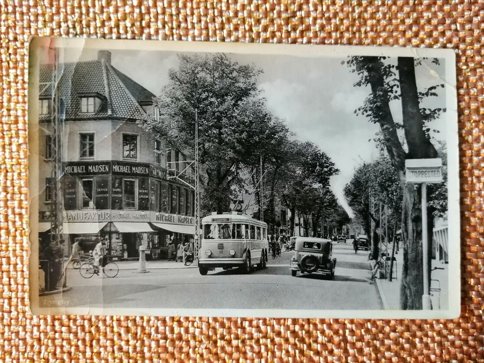 Vintage postcardDenmarkCopenhagenLyngby main street with cars and bus1940s