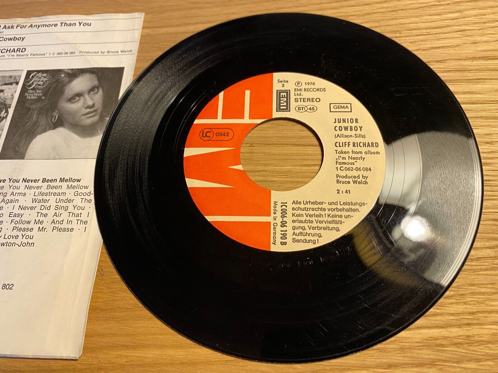 CLIFF RICHARD "I CAN´T ASK FOR ANYMORE THAN YOU/JUNIOR COWBOY" EMI RECORDS 1976*