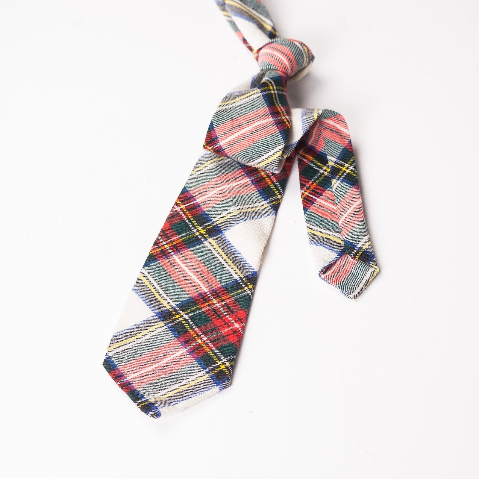 KINLOCH ANDERSON White Red Blue Tartan Check Wool Tie