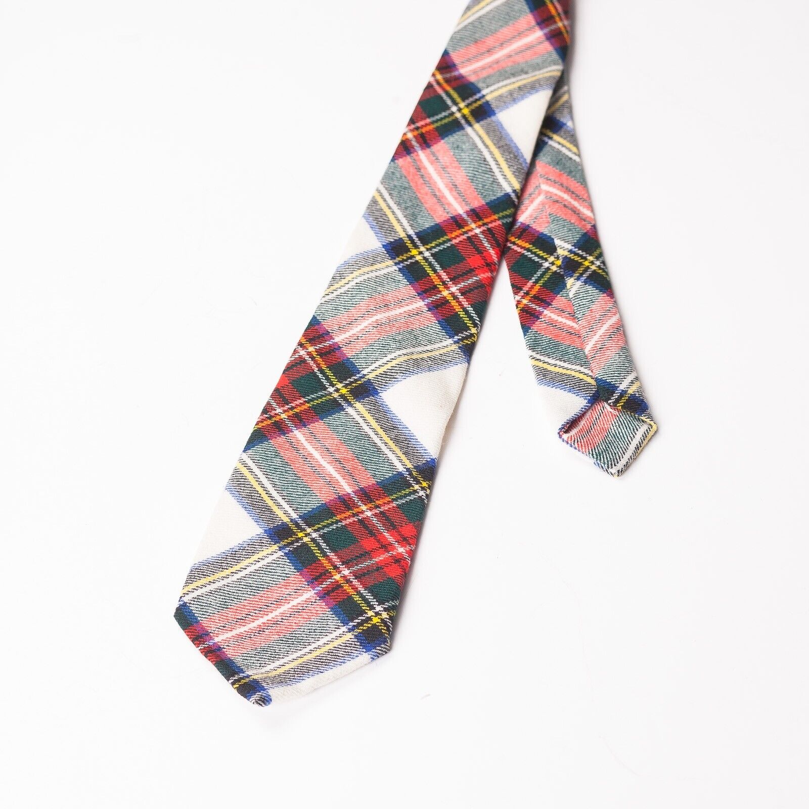 KINLOCH ANDERSON White Red Blue Tartan Check Wool Tie