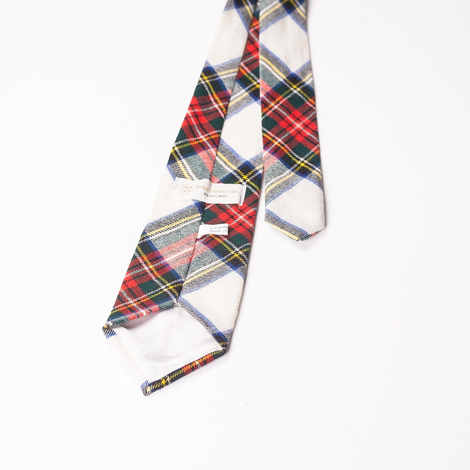 KINLOCH ANDERSON White Red Blue Tartan Check Wool Tie