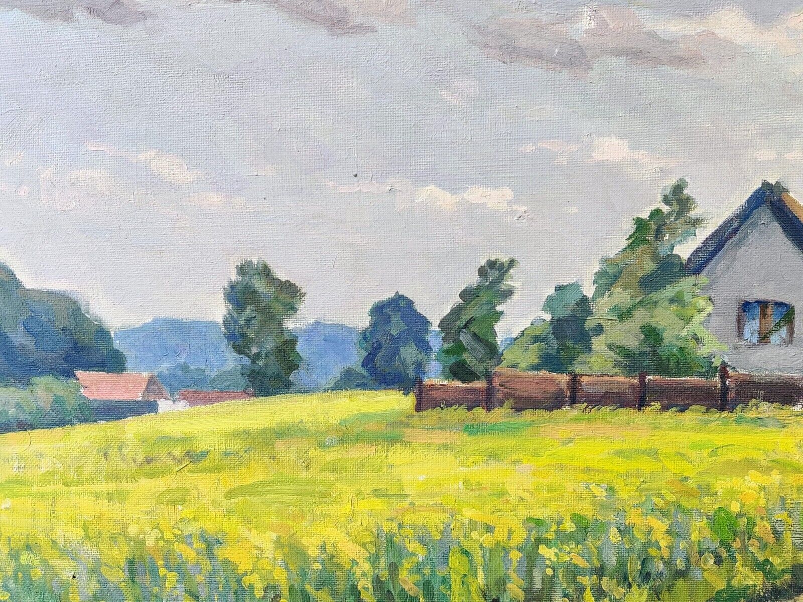 LARGE FIELD IN FRONT OF A FARMHOUSE, original oil painting.