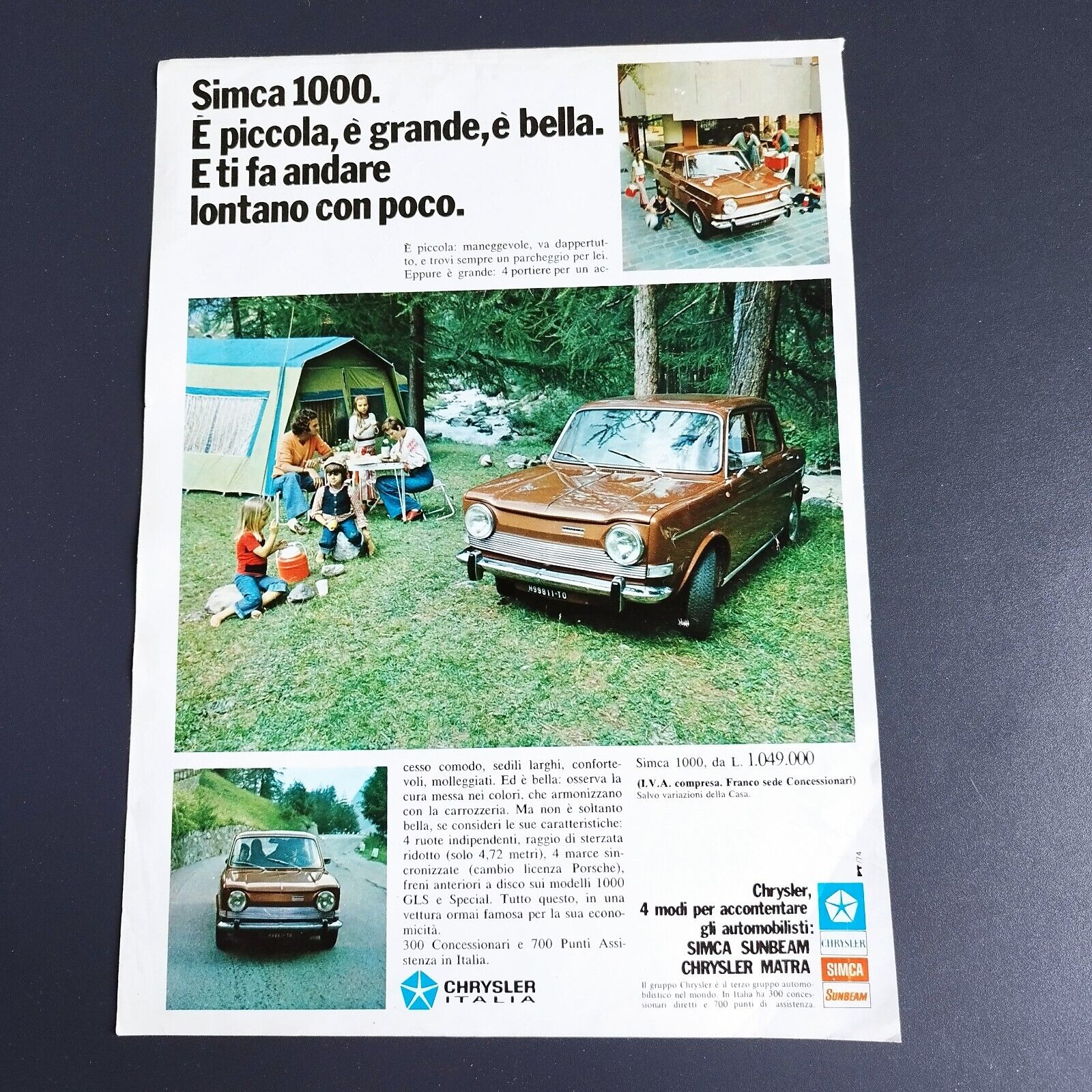 Italian advert from ABC Magazine 1970s : SIMCA 1000