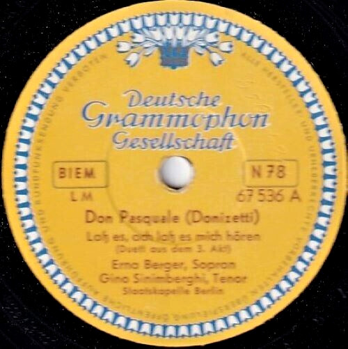 Sinimberghi; Berger Donizetti (Don Pasquale - aria  duet) DGG 67536 NM(-)