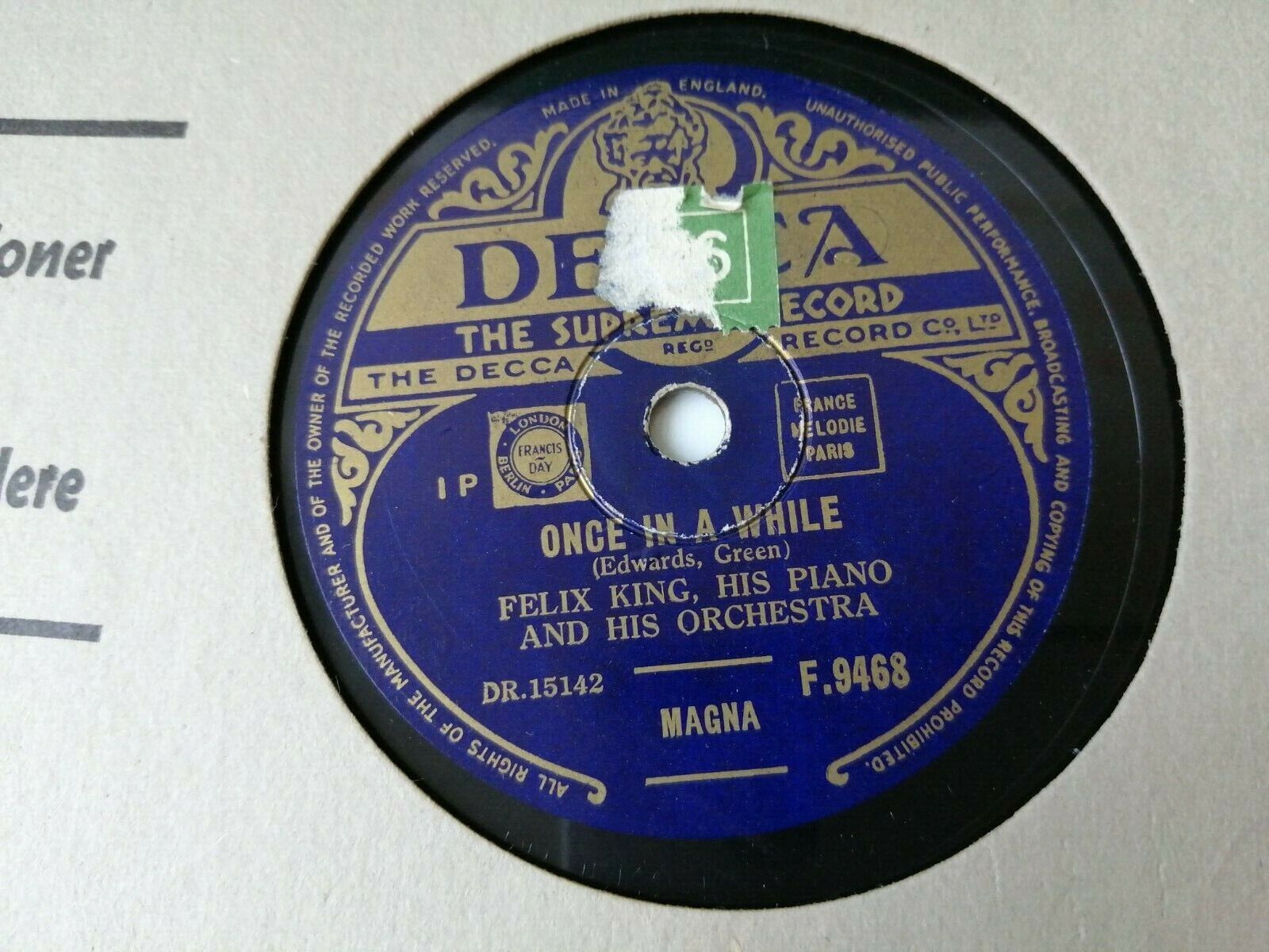 78 RPM  shellacFELIX KINGHis Piano And His OrchestraBewitched/Once In A W