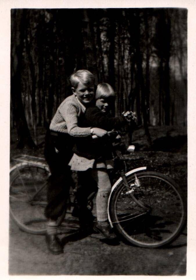 Children Bike Life in Denmark 1900 - 1950s Rare Vintage Photo Small Size 9x6cm