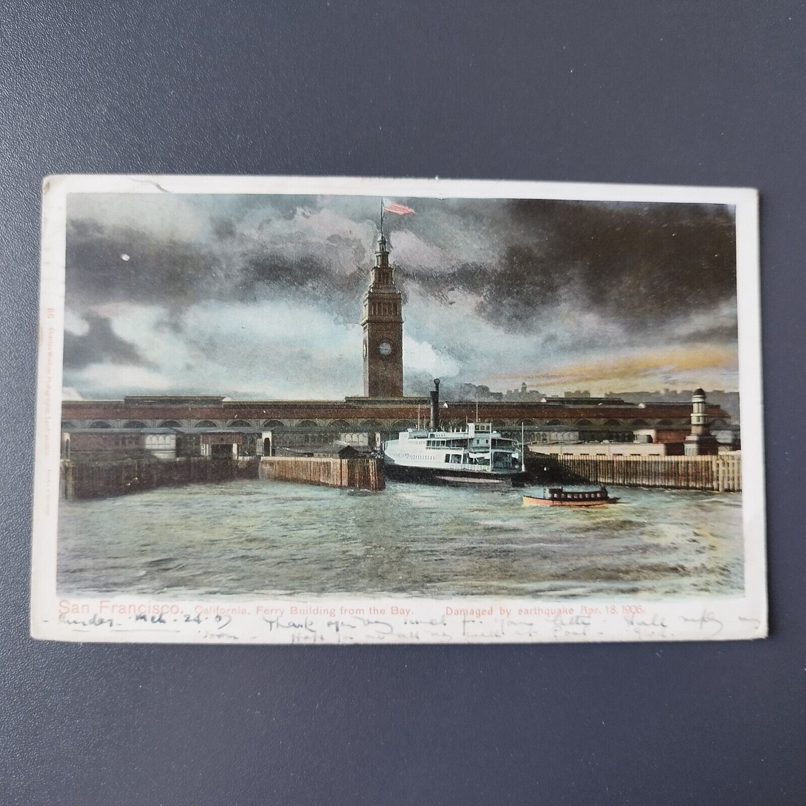 California San FranciscoFerry Building from the Bay Damaged earthquake 1906