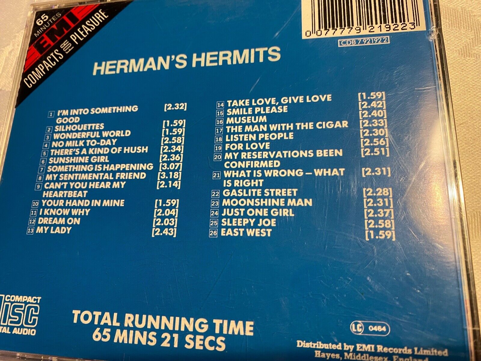 HERMAN´S HERMITS "COMPACTS FOR PLEASURE" 1989 CD ALBUM 26 TRACKS EMI RECORDS UK