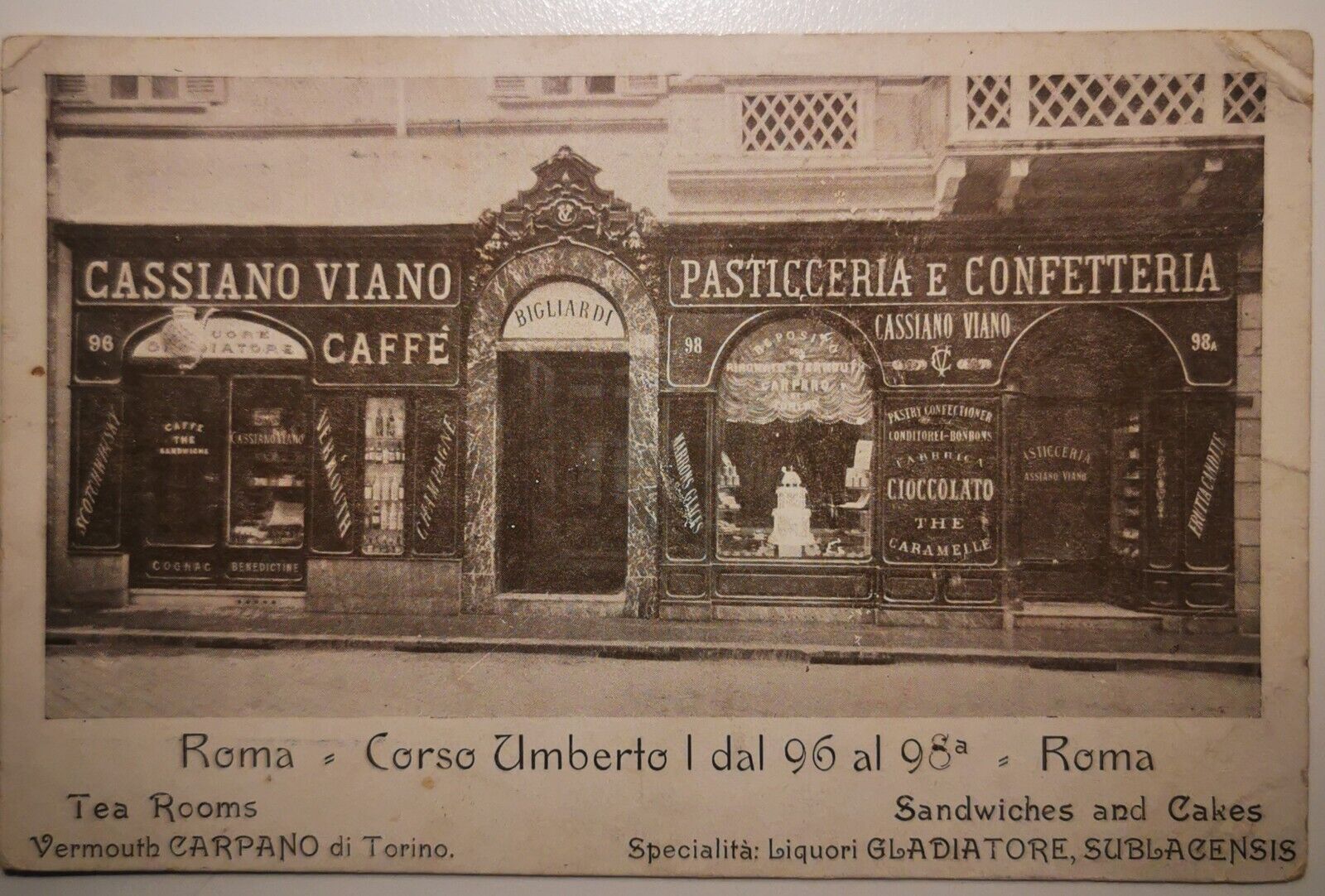 Vintage postcard: Café shop window in Rome Italy 1920s  pok286