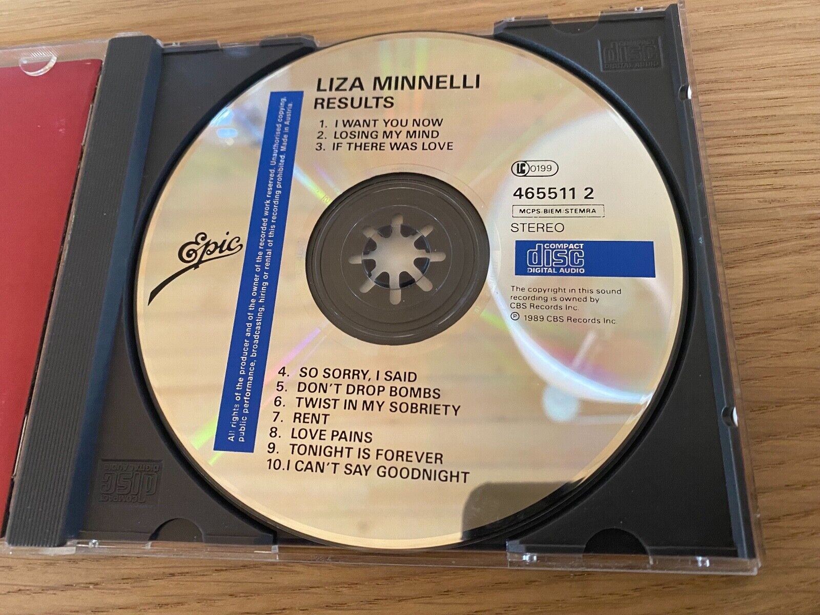 LIZA MINNELLI "RESULTS" 1989 CD 10 TRACKS EPIC RECORDS AUSTRIAN 1 PRESSING RARE