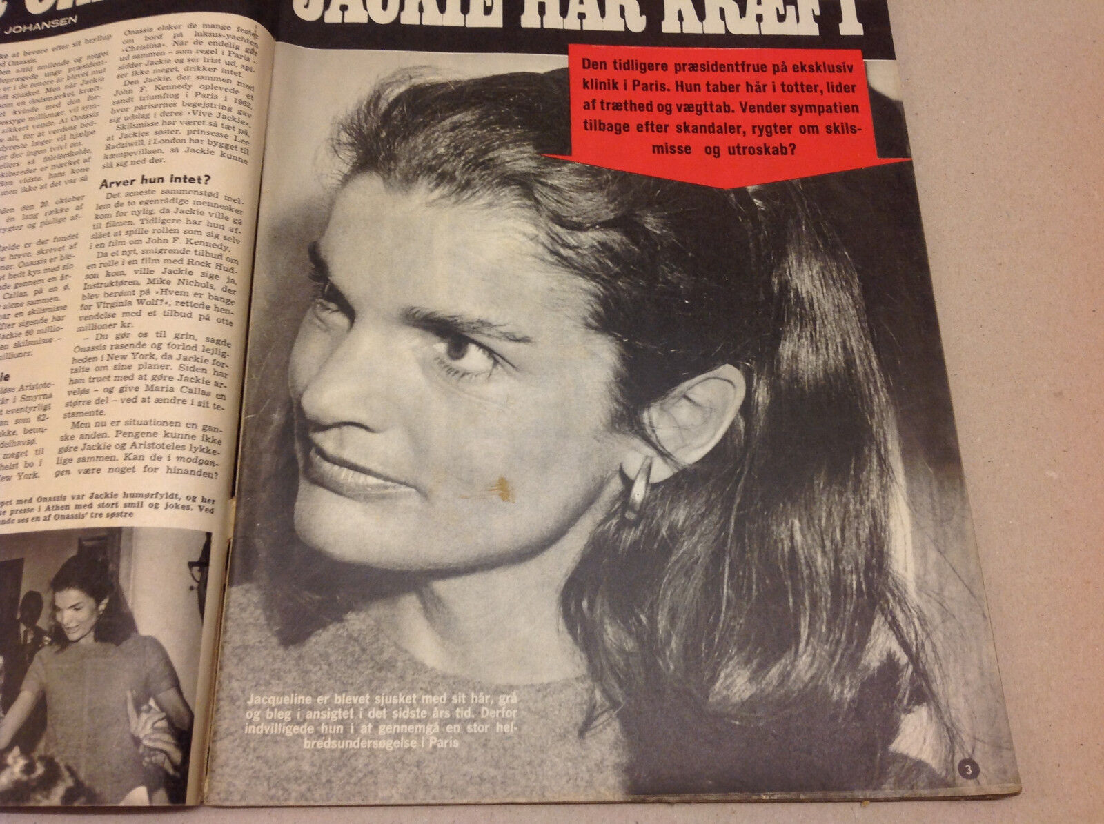 JACKIE KENNEDY JACKIE ONASSIS CANCER RUMORS FRONT COVER OF Danish Magazine 1971