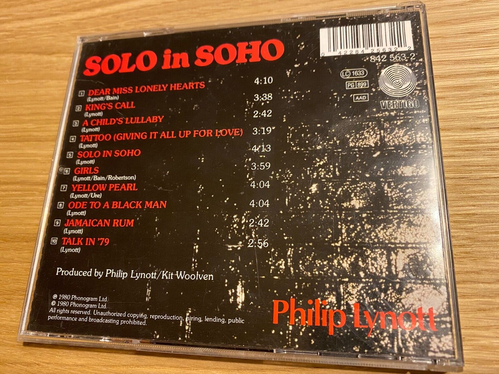 PHILIP LYNOTT "SOLO IN SOHO" 1980 10 TRACKS CD ALBUM VERTIGO RECORDS W GERMANY*