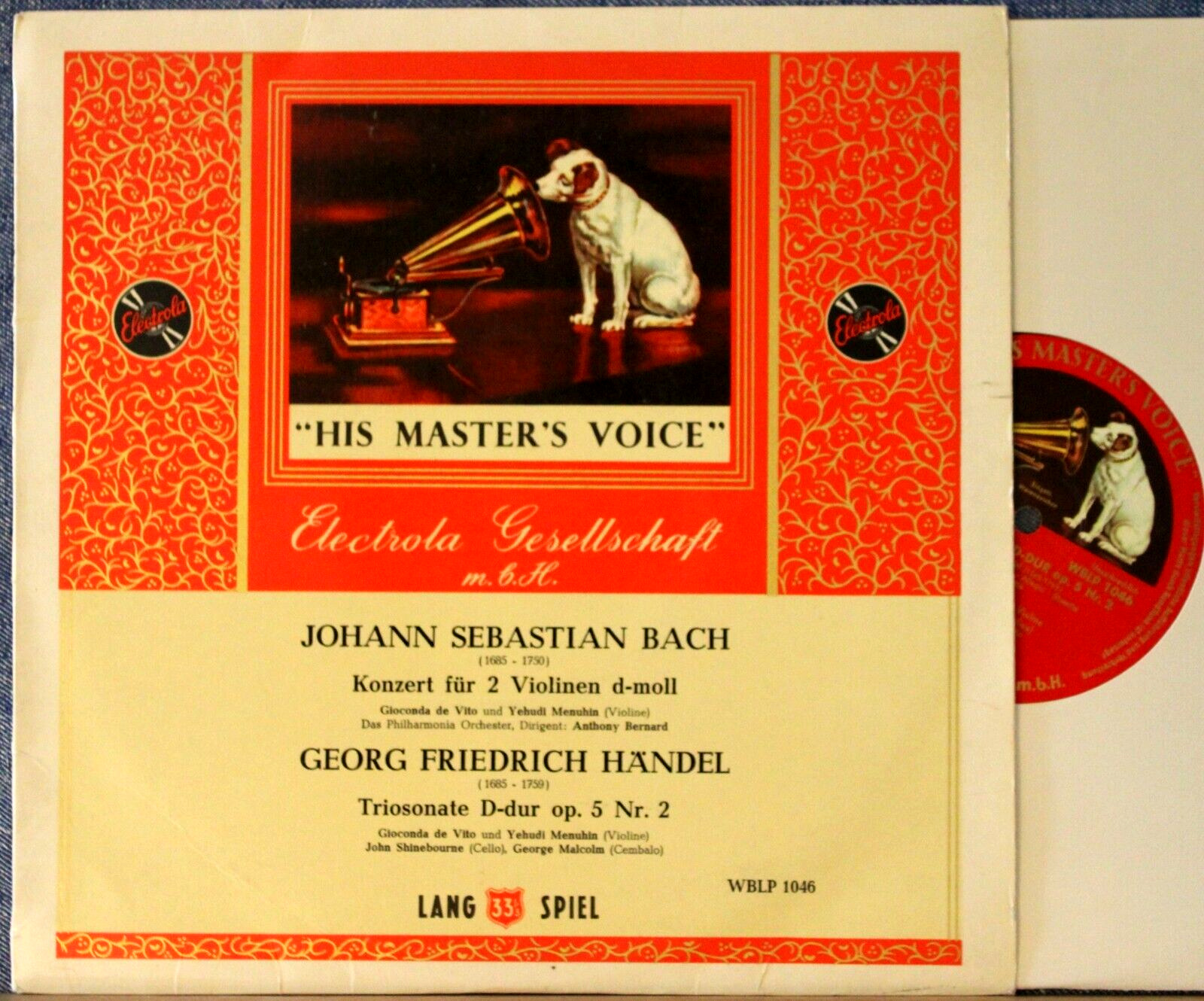 de Vito; Menuhin; etc Bach (Double concerto) + Händel Elec WBLP 1046 (10") NM